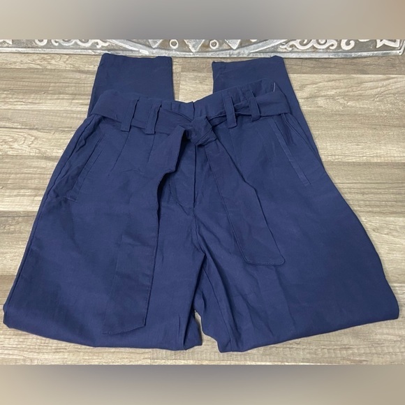 Aqua Navy linen Straight Leg Pants XS 100 % Bloomingdale’s exclusive - Picture 3 of 8